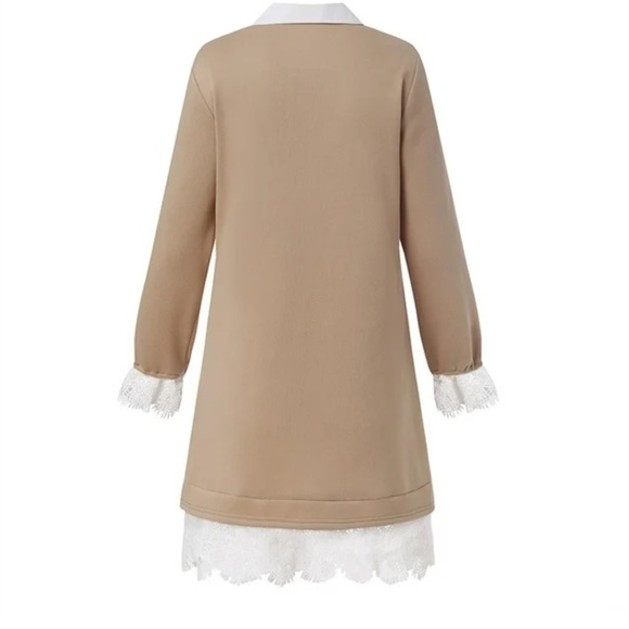 Women's Patchwork Floral Lace Sweatshirt Dress in Khaki sz small - Picture 4 of 9